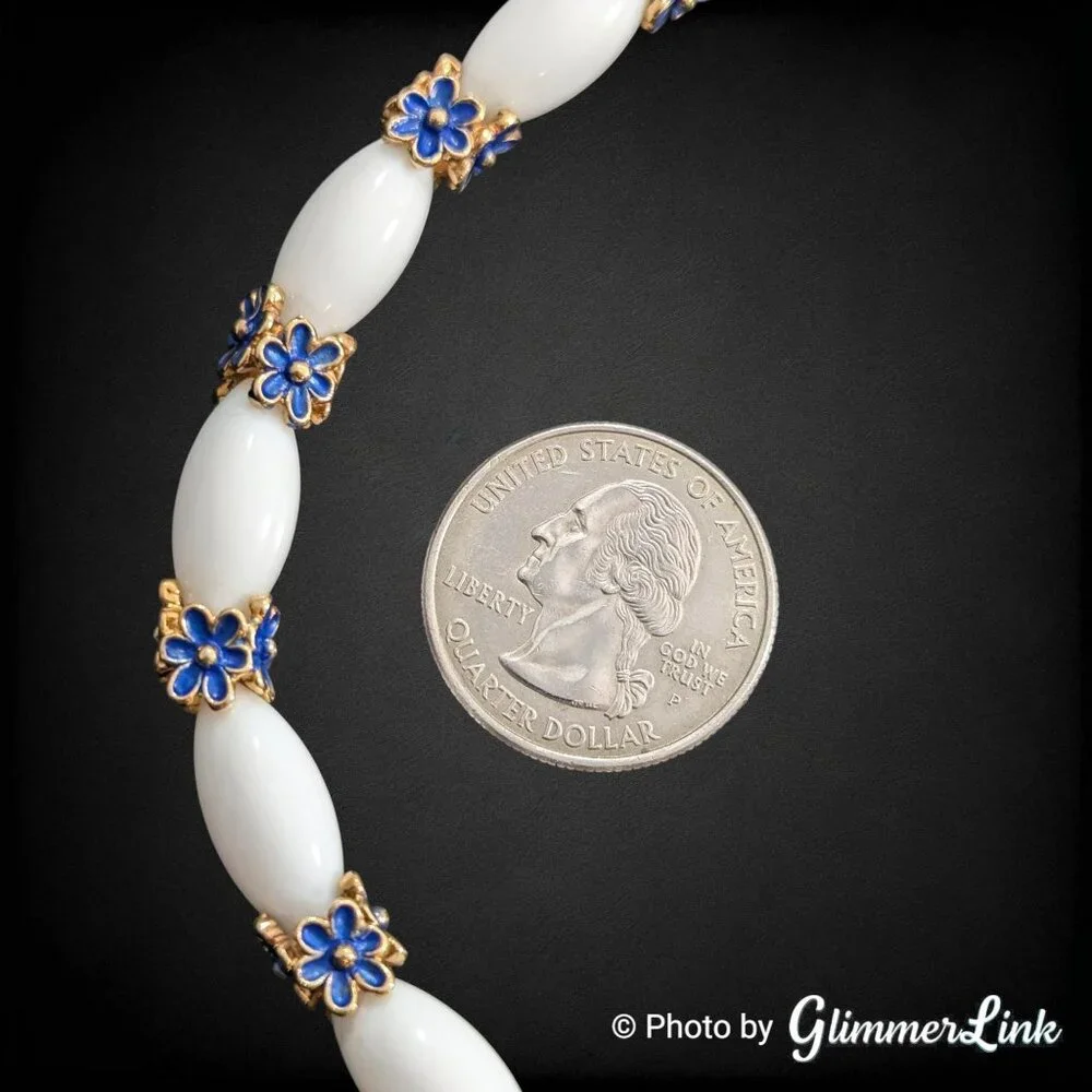 Vintage Crown Trifari Blue Enamel Floral Lucite Choker Necklace - Picture 8 of 9